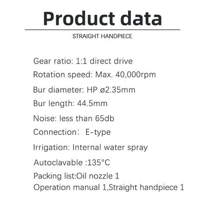 Commande à main dentaire à turbine aérienne à basse vitesse droite avec commande à main à bouton