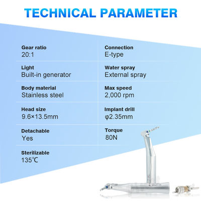 Réduction du contre-angle E-générateur LED 20/1 Implantation dentaire