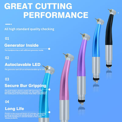 Turbine à air Dentistique à haute vitesse à fibre optique avec 5 lumières LED Dentistique E-Générateur à haute vitesse